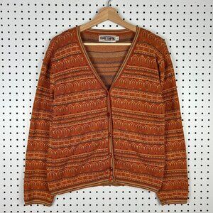 Vintage 90s Abstract Western Cardigan Sweater Women Large Cotton USA Made Button